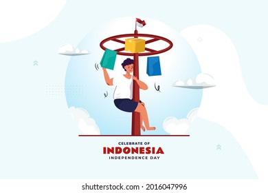 Areca climbing illustration as a traditional games to celebrate Indonesia independence day