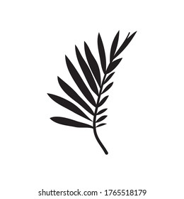 areca plam leaf icon over white background, silhouette style, vector illustration