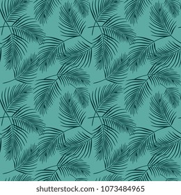 Arecaceae seamless pattern. Green blue color for fashion and summer textile.