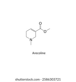 Arecoline skeletal structure.Alkaloid compound schematic illustration. Simple diagram, chemical formula.