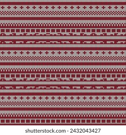 ARed and cream color traditional knitted pattern, Sweater fablic, cotton, textiles for winter clothes fashion concept. Festive Sweater Design. Seamless Knitted Pattern
