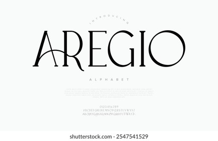 Aregio typography beauty fashion elegant minimalist serif italic fonts decorative wedding vintage retro logos. Minimal luxury font alphabet logo. Vector illustration