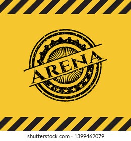 Arena black grunge emblem inside yellow warning sign. Vector Illustration. Detailed.