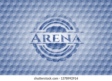 Arena blue emblem with geometric pattern.