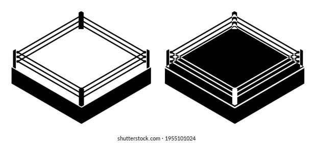 arena para boxeo y partidos de artes marciales. Anillo deportivo vacío de sencillo estilo blanco y negro. Vector