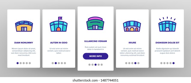 Arena Buildings Onboarding Mobile App Page Screen Vector Illustrations