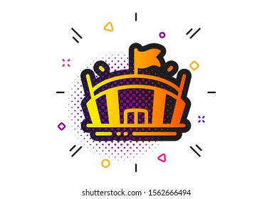 Arena with flag sign. Halftone circles pattern. Sports stadium icon. Sport complex symbol. Classic flat arena icon. Vector