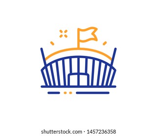 Arena with flag sign. Sports stadium line icon. Sport complex symbol. Colorful outline concept. Blue and orange thin line arena icon. Vector