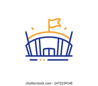 Arena with flag sign. Sports stadium line icon. Sport complex symbol. Colorful outline concept. Blue and orange thin line arena icon. Vector