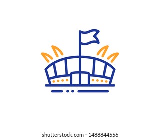 Arena with flag sign. Sports stadium line icon. Sport complex symbol. Colorful outline concept. Blue and orange thin line arena icon. Vector