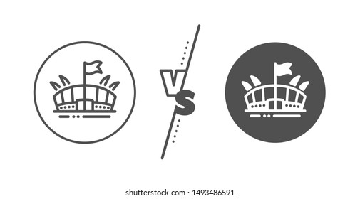 Arena with flag sign. Versus concept. Sports stadium line icon. Sport complex symbol. Line vs classic arena icon. Vector