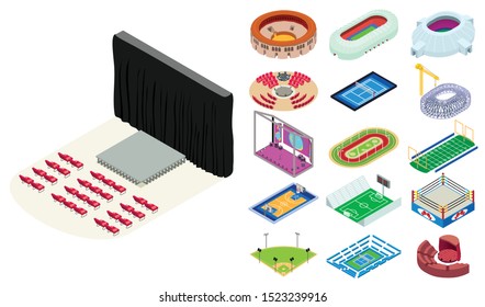 Arena icons set. Isometric set of arena vector icons for web design isolated on white background