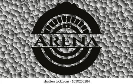 Arena realistic black emblem with grey bubbles background. Vector Illustration. Detailed. 