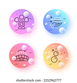 Arena stadium, Food delivery and Video conference minimal line icons. 3d spheres or balls buttons. Clean bubbles icons. For web, application, printing. Vector
