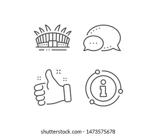Arena stadium line icon. Chat bubble, info sign elements. Sport complex sign. Championship building symbol. Linear arena stadium outline icon. Information bubble. Vector