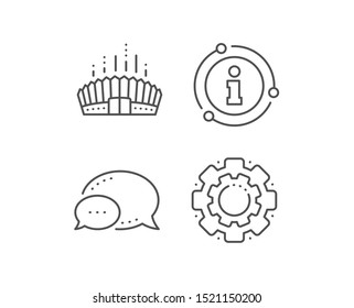 Arena stadium line icon. Chat bubble, info sign elements. Competition building sign. Sport complex symbol. Linear arena stadium outline icon. Information bubble. Vector