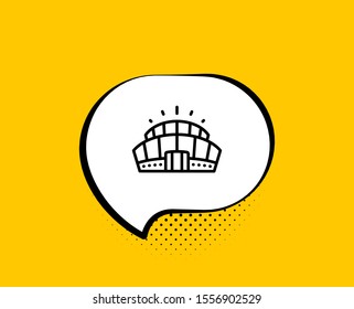 Arena stadium line icon. Comic speech bubble. Competition building sign. Sport complex symbol. Yellow background with chat bubble. Arena stadium icon. Colorful banner. Vector