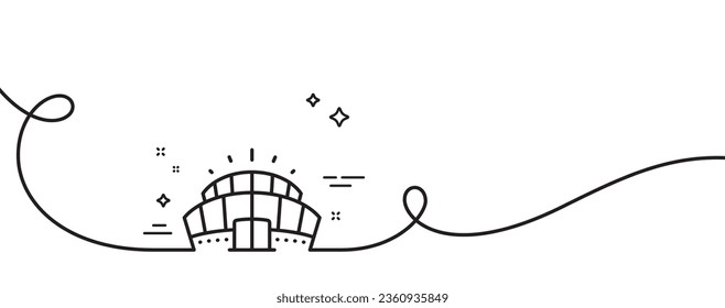Arena stadium line icon. Continuous one line with curl. Sport complex sign. Championship building symbol. Arena stadium single outline ribbon. Loop curve pattern. Vector