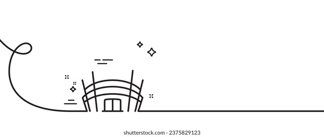 Arena stadium line icon. Continuous one line with curl. Competition building sign. Sport complex symbol. Arena stadium single outline ribbon. Loop curve pattern. Vector