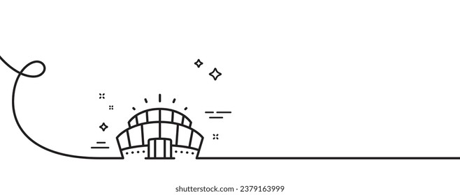 Icono de la línea del estadio de Arena. Una línea continua con curl. Señal de construcción de competencia. Símbolo de complejo deportivo. Cinta de contorno único del estadio de Arena. Patrón de curva de bucle. Vector