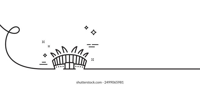 Arena stadium line icon. Continuous one line with curl. Sport complex sign. Championship building symbol. Arena stadium single outline ribbon. Loop curve pattern. Vector