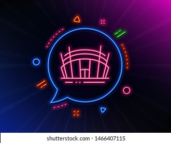 Arena stadium line icon. Neon laser lights. Sport complex sign. Championship building symbol. Glow laser speech bubble. Neon lights chat bubble. Banner badge with arena stadium icon. Vector