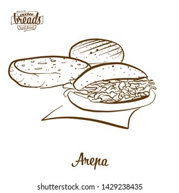 Arepa bread vector drawing. Food sketch of Cornbread, usually known in South America. Bakery illustration series.