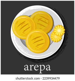 Arepa. A dish on a plate with a name. Local homemade crispy bread of Venezuelan cuisine without gluten. The concept of organic food Latin American cuisine.