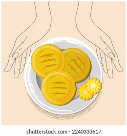 Arepa. A dish on a plate with a name. Local homemade crispy bread of Venezuelan cuisine without gluten. The concept of organic food Latin American cuisine.