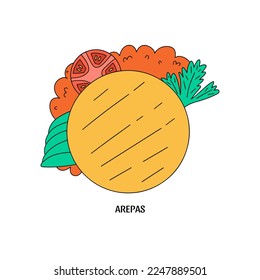 Arepa latino food. Vector illustration in flat style