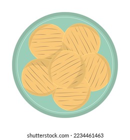 Arepas bread on a plate. Colombian food. Vector flat illustration