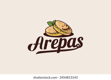 arepas logo with a combination of arapas, leaves and beautiful lettering for Venezuelan or Colombian food businesses, restaurants, cafes, food trucks, etc.