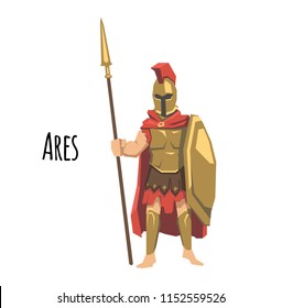 Ares, ancient Greek god od of war. Ancient Greece mythology. Flat vector illustration. Isolated on white background.