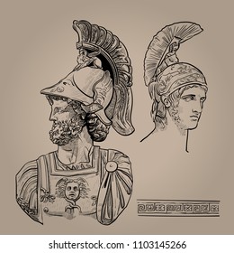 Ares. The Greek God of War. Digital Sketch Hand Drawing Vector. Illustration.