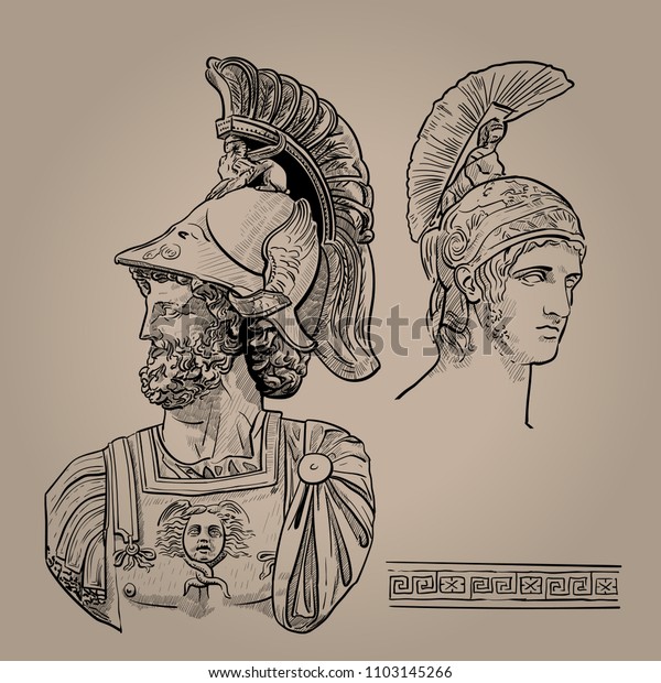 Ares. The Greek God of War. Digital Sketch Hand Drawing Vector