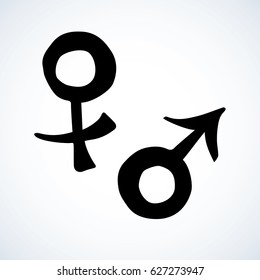 Ares and Ishtar person mark shape on white backdrop. Web outline logo concept. Freehand linear black ink hand drawn emblem sketch in art retro doodle contour style. View closeup with space for text