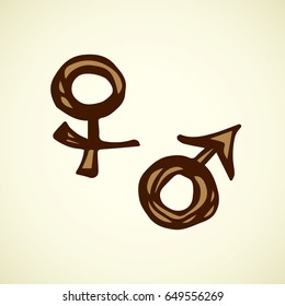 Ares and Ishtar person mark shape on white backdrop. Web outline logo concept. Freehand linear black ink hand drawn emblem sketchy in art retro scribble contour style. View closeup with space for text