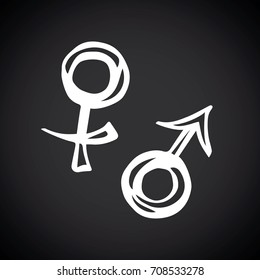 Ares and Ishtar person mark shape on dark backdrop. Web outline logo concept. Freehand linear white chalk hand drawn emblem sketchy in art retro scribble contour style. View closeup and space for text