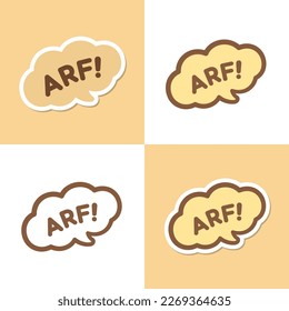 Arf! Dog bark animal sound effect text in a speech bubble balloon clipart. Cute cartoon onomatopoeia comics and lettering.