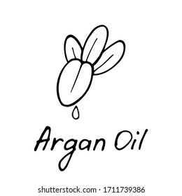 Argan Butter. Cosmetic Ingredient. Nutritional Oil For Skin Care. Hand-drawn Icon Of Argan Nut. Vector Illustration