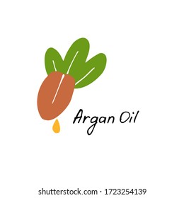 Argan Butter. Cosmetic Ingredient. Nutritional Oil For Skin Care. Hand-drawn Icon Of Argan Nut. Vector Illustration