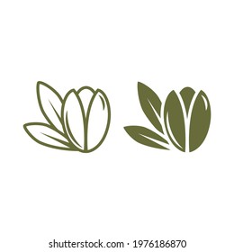 Argan nut green icon. beauty and cosmetics oil. Cosmetic ingredient carotene, carotin. Argania oil for skin care. Vector flat illustration isolated on white. 