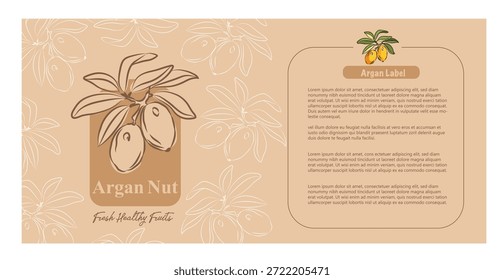 Argannuss-Etikettendesign, Moderne Frucht-Etiketten mit handgezeichnetem Stil, Verpackungsdesign mit Frucht-Symbolen und Text, minimales und buntes Etikett, Etikettenaufkleber-Design für die Verpackung, bearbeitbare druckfertige Vektorvorlagen-Datei-Illustration herunterladen, Obst und Nüsse Food Label-Vorlagen-Set. Abstrakte Vektorverpackungs-Design-Layouts-Kollektion, Umrisszeichnung