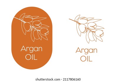 Argan Oil Branch Line Art Label Vector Illustration