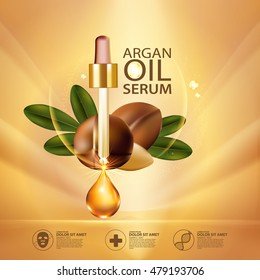 Argan Oil Serum And Background Concept Skin Care Cosmetic.