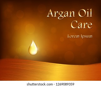 Argan Oil template with golden drop and hair.