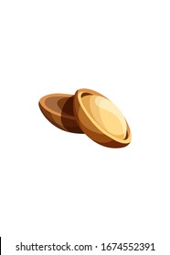 Argan Trees Nut Sign In Cartoon Style. Isolated Vector Icon Of Argan Fruit. Graphic Element Argania For Packaging, Logo, For Cosmetic Products. 