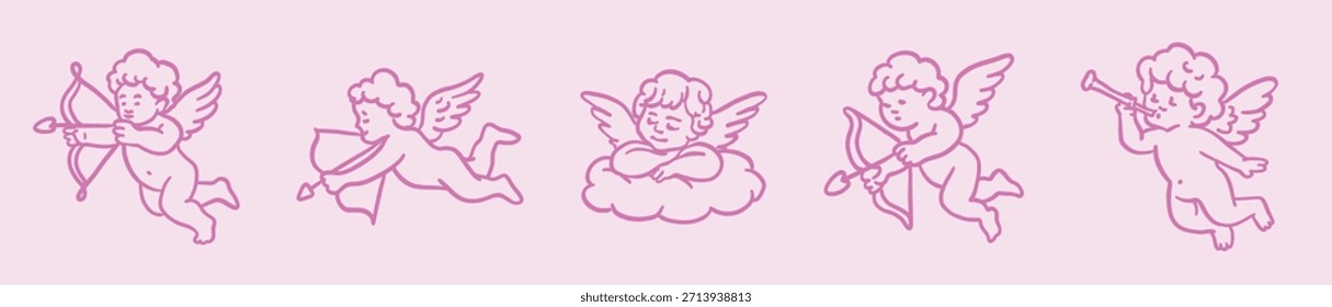 Gran colección festiva de Elementos, pegatinas e íconos sobre el tema del amor y el romance: cupids, corazones, regalos, gatos, anillos de boda, besos. Perfecto para el diseño de San Valentín.