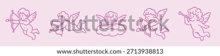 arge festive collection of elements, stickers, and icons on the theme of love and romance: cupids, hearts, gifts, cats, wedding rings, kisses. Perfect for Valentine's Day design.