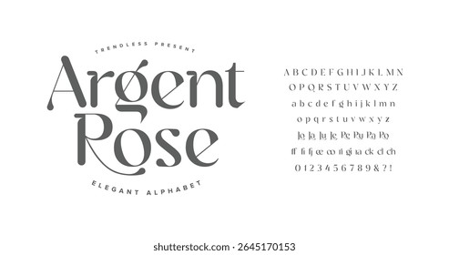 Argent Rose: stylish serif font with a minimal yet luxurious feel. Includes full alphabet, ligatures, and numerals. Great for high end branding, fashion look books, and packaging.